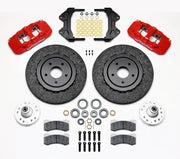 Wilwood ProSpindle carbon-ceramic front kit with red AERO6 calipers, textured carbon-ceramic rotors, pads and mounting hardware, plus separate hubs and bearings