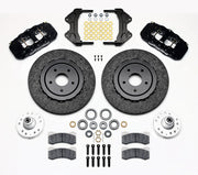 Wilwood ProSpindle carbon-ceramic front kit with black AERO6 calipers, textured carbon-ceramic rotors, pads and mounting hardware, plus separate hubs and bearings