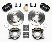 Wilwood Big Ford New Style 2.50-inch-offset rear parking-brake parts layout with black Dynapro lug-mount calipers, 12.19-inch plain-face rotors, internal drum parking-brake assemblies, pads and mounting hardware