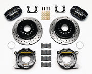 Wilwood Big Ford 2.36-inch-offset rear parking-brake kit laid out with black calipers, drilled-and-slotted rotors, parking-brake assemblies, pads and mounting hardware