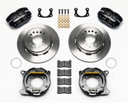 Wilwood Big Ford New Style 2.50-inch-offset rear parking-brake parts layout with black Dynapro dust-boot calipers, 12.19-inch plain-face rotors, internal drum parking-brake assemblies, pads and mounting hardware