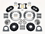 Wilwood TCI IFS front parts layout with black Superlite 6R calipers, 12.88-inch slotted rotor rings, separate hubs, bearings, pads and mounting brackets