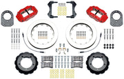 Wilwood Bronco Dana 44 factory-disc-spindle front parts layout with red Superlite 6R calipers, 12.88-inch plain-face rotors, hats and brackets, pads and separate fasteners