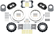 Wilwood Bronco Dana 44 factory-disc-spindle front parts layout with black Superlite 6R calipers, 12.88-inch plain-face rotors, hats and brackets, pads and separate fasteners
