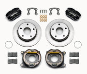 Wilwood Small Ford Bronco rear parking-brake kit laid out with black calipers, plain-face rotors, parking-brake assemblies, pads and mounting hardware