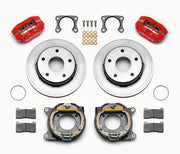 Wilwood Big Ford Bronco rear parking-brake kit laid out with red calipers, plain-face rotors, parking-brake assemblies, pads and mounting hardware