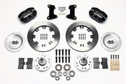 Wilwood Mustang II, Pinto and Bobcat front parts layout with black Dynapro dust-boot calipers, 12.19-inch plain-face rotors, separate hubs, bearings, pads and mounting brackets