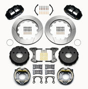 Wilwood Bronco New Style rear 14-inch Superlite brake kit laid out with black calipers, slotted rotors, internal parking-shoe assemblies and mounting parts