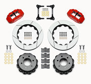 Wilwood six-lug F-150 rear Superlite 6R brake kit laid out with red calipers, slotted rotors and hats, pads and mounting brackets