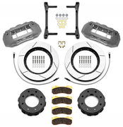 Wilwood gray TX6R front kit for GM HD trucks, with 15-inch slotted rotors, separate hats, pads, brackets and braided hoses laid out