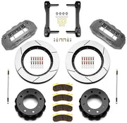 Wilwood gray TX6R rear kit for GM HD trucks, with 15.5-inch slotted rotors, separate hats, pads, brackets and braided hoses laid out
