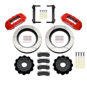 Wilwood red TX6R front kit for six-lug GM trucks, with 16-inch slotted rotors, separate hats, pads, brackets and hardware laid out