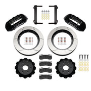 Wilwood black TX6R front kit for six-lug GM trucks, with 16-inch slotted rotors, separate hats, pads, brackets and hardware laid out