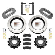 Wilwood gray TX6R rear layout for a 4.63-inch GM/H2 axle register, showing 16-inch slotted rotors, hats, pads and brackets