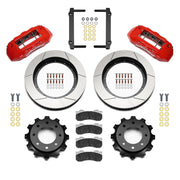 Wilwood red TX6R rear layout for a 4.63-inch GM/H2 axle register, showing 16-inch slotted rotors, hats, pads and brackets