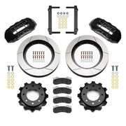 Wilwood black TX6R rear layout for a 4.63-inch GM/H2 axle register, showing 16-inch slotted rotors, hats, pads and brackets