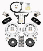 Wilwood black rear service calipers, separate parking calipers, slotted rotors, hats, pads, parking-brake cable and brackets laid out