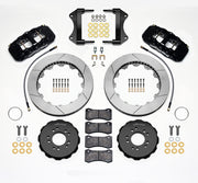 Wilwood black AERO6 front kit for C7 Corvette, with 15-inch slotted rotors, hats, pads, brackets and braided hoses laid out