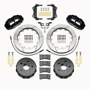 Wilwood black Superlite 4R rear kit for Jeep JK, with 12.88-inch slotted rotors, parking-brake hats, pads, brackets and braided hoses laid out