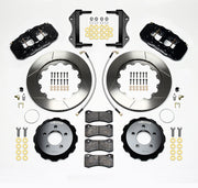 Wilwood black AERO6 front kit for standard RWD Chrysler/Dodge applications, with 14.25-inch slotted rotors, hats, pads, brackets and braided hoses laid out