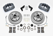 Wilwood gray Superlite front kit laid out with plain hub-and-rotor units, bearings, seals, pads and brackets