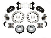 Wilwood black Superlite 4R/MC4 rear kit for Currie Pro-Tour unit-bearing axles, with 12.88-inch drilled-and-slotted rotors, hats, pads and brackets laid out