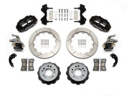 Wilwood black Superlite 4R/MC4 rear kit for Currie Pro-Tour unit-bearing axles, with 12.88-inch slotted rotors, hats, pads and brackets laid out