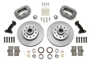 Wilwood gray Dynalite-M front kit laid out with plain hub-and-rotor units, bearings, seals, pads and brackets