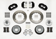 Wilwood black six-piston front kit with slotted rotor rings, separate hats, aluminum hubs, bearings, pads and brackets