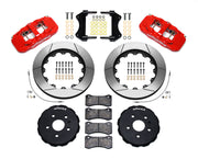Wilwood red AERO6 front kit for 2016–2024 Camaro, with 14-inch slotted rotors, hats, pads, brackets and braided hoses laid out