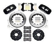 Wilwood black AERO6 front kit for 2016–2024 Camaro, with 15-inch slotted rotors, hats, pads, brackets and braided hoses laid out