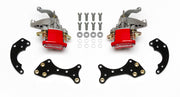 Wilwood MC4 brake kit: Pair of red MC4 mechanical calipers with silver lever mechanisms, four black adapter brackets and mounting fasteners; no rotors or hubs; for compatible 12.19-inch Pro Series rear brakes.