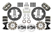 Wilwood Dynapro brake kit: Two anodized Dynapro calipers, drilled thin steel rotors, separate round rotor adapters, two aluminum hubs, bearings, pads and mounting brackets/fasteners; 10.75-inch front brake setup for Pinto/Mustang II/Bobcat.
