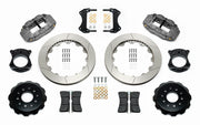 Wilwood C4 Corvette rear race kit layout with gray anodized Superlite 4R calipers, 12.88-inch GT-slotted rotors, aluminum hats, pads and mounting brackets