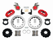 Wilwood C4 Corvette rear MC4 kit layout with red Superlite 4R calipers, 12.88-inch drilled-and-slotted rotors, MC4 parking calipers, hats, pads and brackets