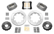 Wilwood 262 mm-spindle Honda/Acura race front kit layout with gray anodized Dynapro Radial calipers, 11.75-inch GT-slotted rotors, separate dynamic hats, pads and mounting brackets
