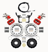 Wilwood NC MX-5 Miata rear MC4 kit layout with red Narrow Dynapro Radial calipers, 12.88-inch drilled-and-slotted rotors, MC4 parking calipers, hats, pads and brackets