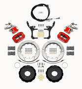 Wilwood NC MX-5 Miata rear MC4 kit layout with red Narrow Dynapro Radial calipers, 12.88-inch GT-slotted rotors, MC4 parking calipers, hats, pads and brackets