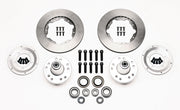 Wilwood early Ford front hub/rotor kit layout with plain 10.75-inch rings, aluminum hubs, rotor adapter plates, bearings and studs