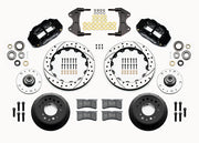 Wilwood 5x5 ProSpindle 12.88-inch front kit layout with black Superlite 6R calipers, 12.88-inch drilled-and-slotted rotors, aluminum hats, separate hubs, pads, bearings and mounting hardware