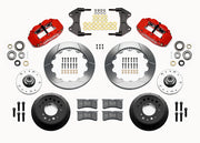 Wilwood 5x5 ProSpindle 12.88-inch front kit layout with red Superlite 6R calipers, 12.88-inch GT-slotted rotors, aluminum hats, separate hubs, pads, bearings and mounting hardware