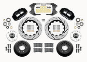 Wilwood 5x5 ProSpindle 14-inch front kit layout with black Superlite 6R calipers, 14.00-inch drilled-and-slotted rotors, aluminum hats, separate hubs, pads, bearings and mounting hardware