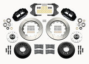 Wilwood 5x5 ProSpindle 14-inch front kit layout with black Superlite 6R calipers, 14.00-inch GT-slotted rotors, aluminum hats, separate hubs, pads, bearings and mounting hardware
