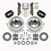 Wilwood 1957–1960 Cadillac front kit layout with black Forged Dynalite-M calipers, 11.88-inch plain-face rotors, integral rotor/hubs, pads, bearings and brackets