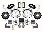 Wilwood C-body 12.88-inch Superlite front kit layout with black Superlite 6R calipers, 12.88-inch drilled-and-slotted rotors, aluminum hats, separate hubs, pads, bearings and mounting hardware