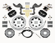 Wilwood five-lug Mini rear MC4 kit layout with black Narrow Dynapro Radial calipers, 12.19-inch drilled-and-slotted rotors, MC4 parking calipers, hats, pads and brackets