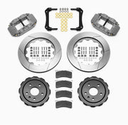 Wilwood Camaro/CTS rear road-race kit layout with gray anodized Superlite 4R calipers, 14.00-inch GT-slotted rotors, separate dynamic hats, pads and mounting brackets