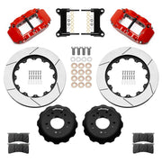 Wilwood C10 modular Pro Drop Superlite 14-inch front kit layout with red Superlite 6R calipers, 14.00-inch GT-slotted rotors, aluminum hats, pads and mounting brackets