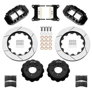 Wilwood C10 modular Pro Drop Superlite 14-inch front kit layout with black Superlite 6R calipers, 14.00-inch GT-slotted rotors, aluminum hats, pads and mounting brackets