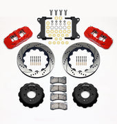 Wilwood C10 modular Pro Drop AERO6 front kit layout with red AERO6 calipers, 14.00-inch drilled-and-slotted rotors, aluminum hats, pads and mounting brackets